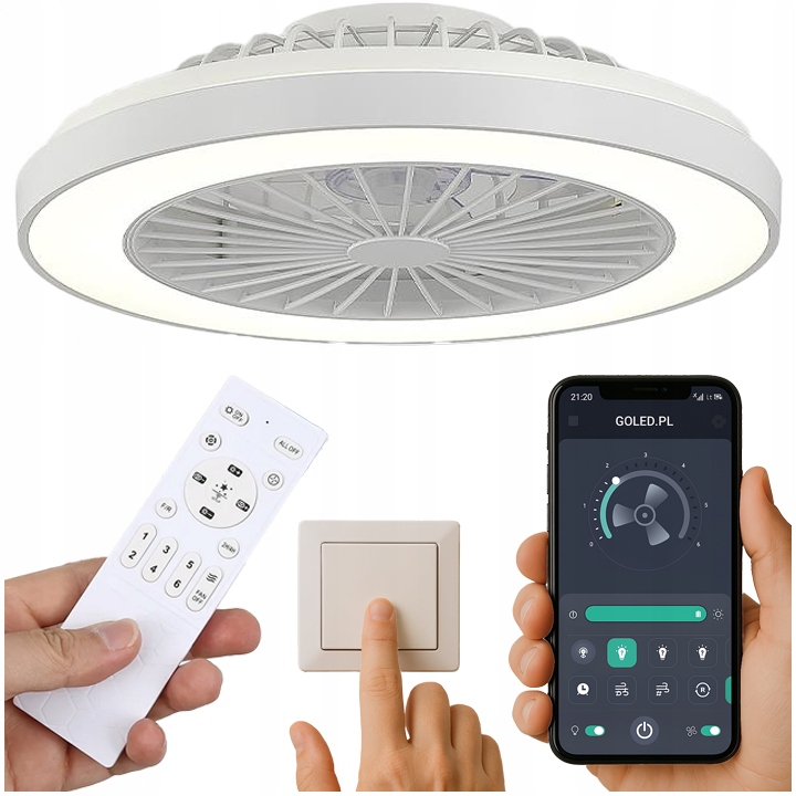 ŻYRANDOL WENTYLATOR SUFITOWY LAMPA LED 51W CCT PAMIĘĆ BARWY PILOT APLIKACJA