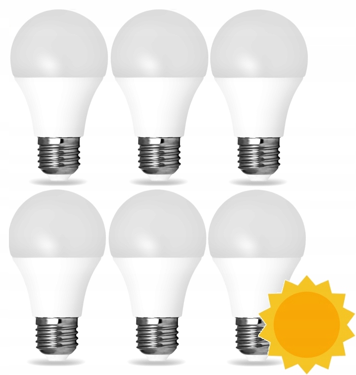 6x ŻARÓWKA LED A60 E27 12W BARWA BIAŁA CIEPŁA ZESTAW 6 ZARÓWEK