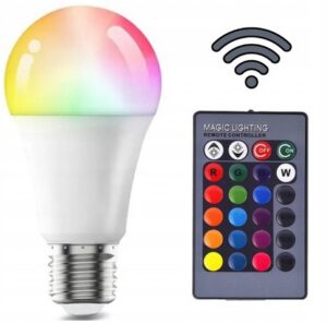 ŻARÓWKA LED A60 E27 8W RGBW ŚWIATŁO KOLOROWE + BIAŁE CIEPŁE PILOT Żarówki