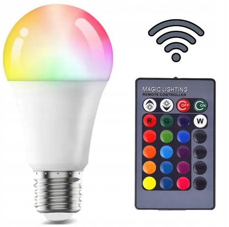 ŻARÓWKA LED A60 E27 8W RGBW ŚWIATŁO KOLOROWE + BIAŁE CIEPŁE PILOT