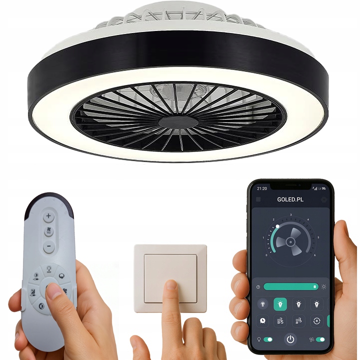 WENTYLATOR WIATRAK SUFITOWY LAMPA LED 36W+15W CCT PILOT APLIKACJA PAMIĘĆ