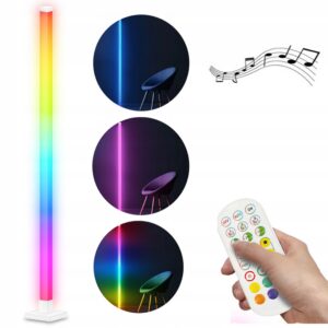 LAMPA PODŁOGOWA RGB KOLOROWA STOJACA BIAŁA PILOT LAMPA MUZYCZNA 5W Lampy podłogowe