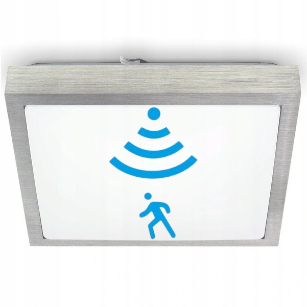 LAMPA DO ŁAZIENKI SREBRNA CZUJNIK RUCHU PLAFON PANEL LED 2 x E27 IP44