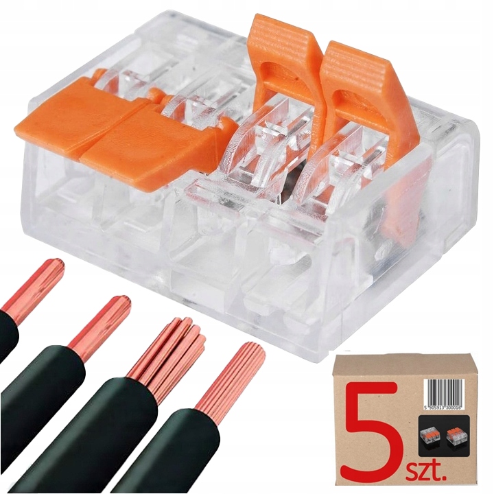 5 X SZYBKOZŁĄCZKA ZŁĄCZKA INSTALACYJNA TYPU WAGO 4P ZACISKOWA DRUT LINKA