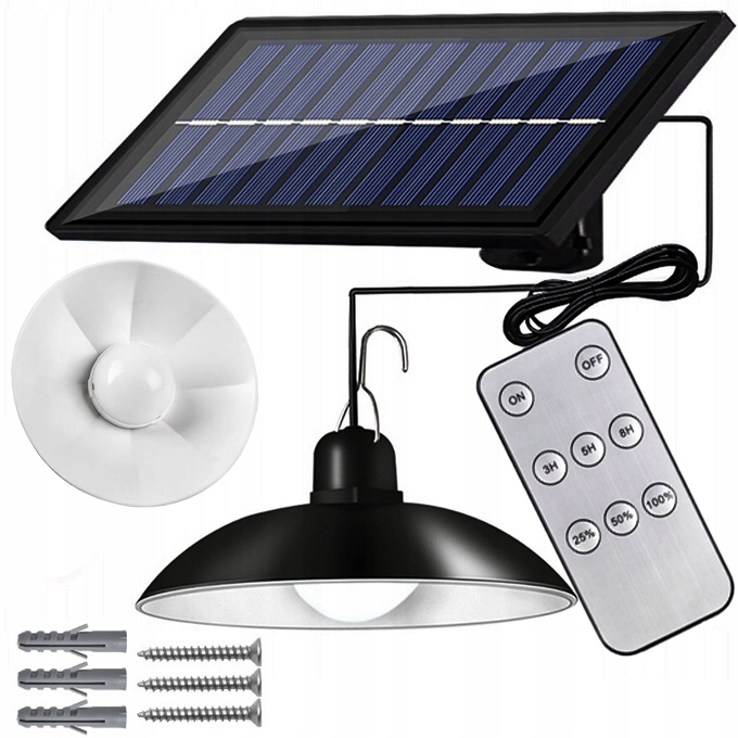 LAMPA SOLARNA LED ZEWNETRZNA OGRODOWA WISZĄCA CZUJNIK ZMIERZCHU 1.6W PILOT