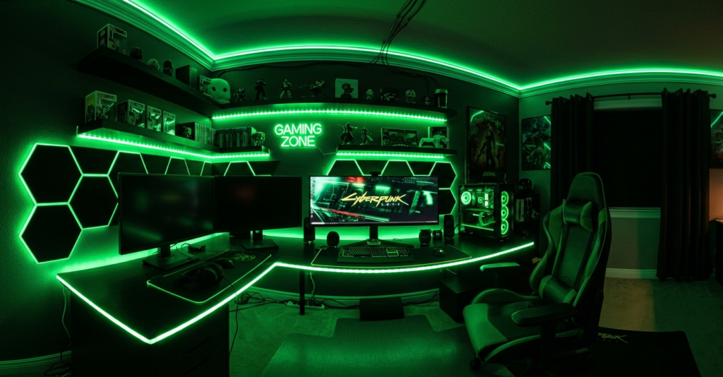 Taśma LED w pokoju gamera PC