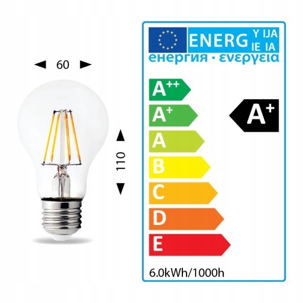 ŻARÓWKA A60 FILAMENT LED EDISON 6W E27 A60 2700K Żarówki 4 ŻARÓWKA A60 FILAMENT LED EDISON 6W E27 A60 2700K Żarówki 4