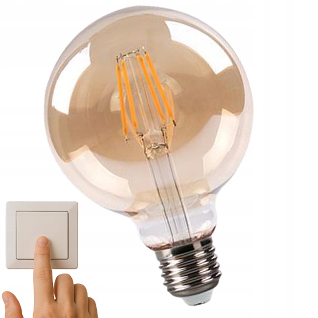 ŻARÓWKA E27 LED DUŻA FILAMENT RETRO AMBER BURSZTYN 6W CIEPŁA ŚCIEMNIALNA Żarówki 147 ŻARÓWKA E27 LED DUŻA FILAMENT RETRO AMBER BURSZTYN 6W CIEPŁA ŚCIEMNIALNA Żarówki 147