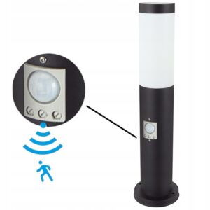 LAMPA OGRODOWA STOJĄCA SŁUPEK ZEWNETRZNY CZARNA 45CM E27 CZUJNIK RUCHU Lampy uliczne