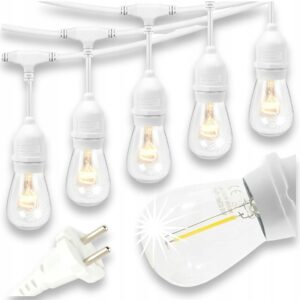 Girlanda świetlna ogrodowa biała E27 10m + 10x LED Girlandy