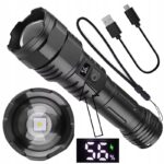 Latarka taktyczna LED zoom 1w na usb akumulatorowa wyświetlacz 3 tryby