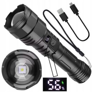 LATARKA TAKTYCZNA LED ZOOM 1W NA USB AKUMULATOROWA WYŚWIETLACZ 3 TRYBY Latarki