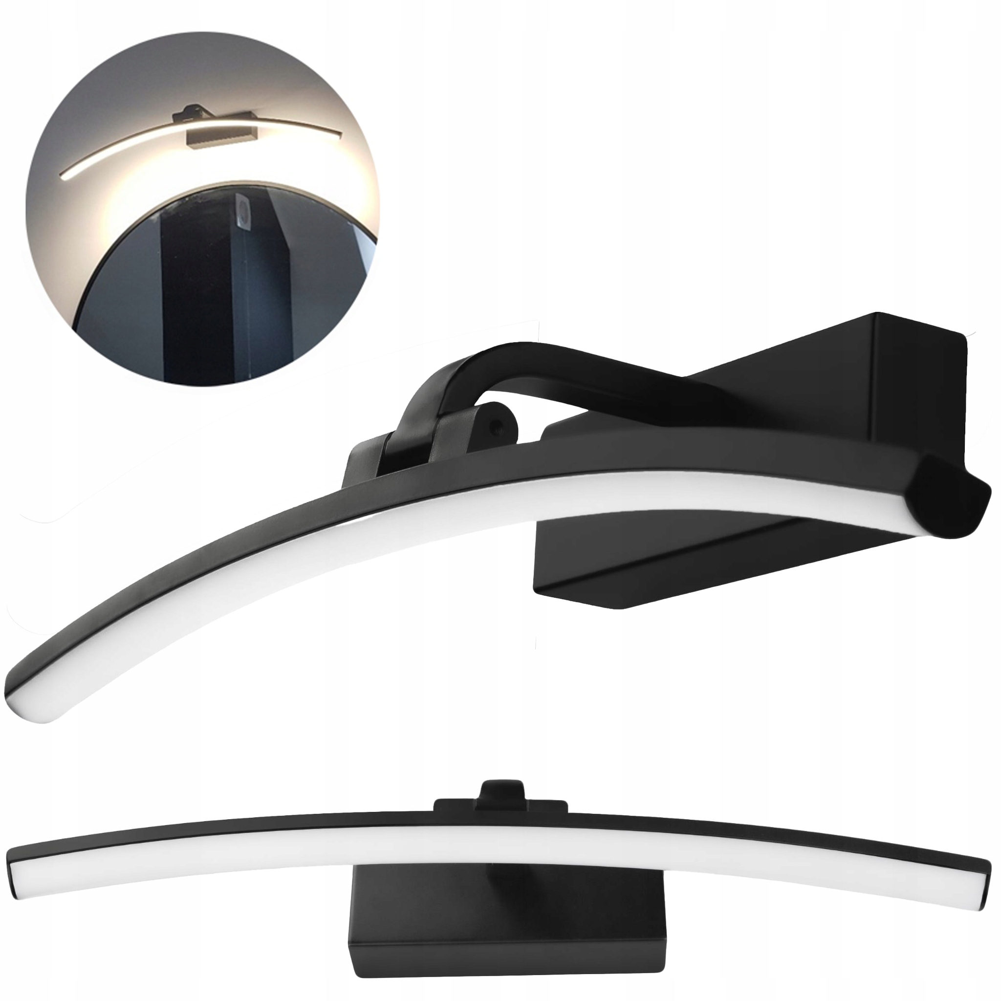 KINKIET ŁAZIENKOWY CZARNY LED 12W NAD LUSTRO OKRĄGLY WYGIĘTY 40cm NEUTRALNA Kinkiety KINKIET ŁAZIENKOWY CZARNY LED 12W NAD LUSTRO OKRĄGLY WYGIĘTY 40cm NEUTRALNA Kinkiety