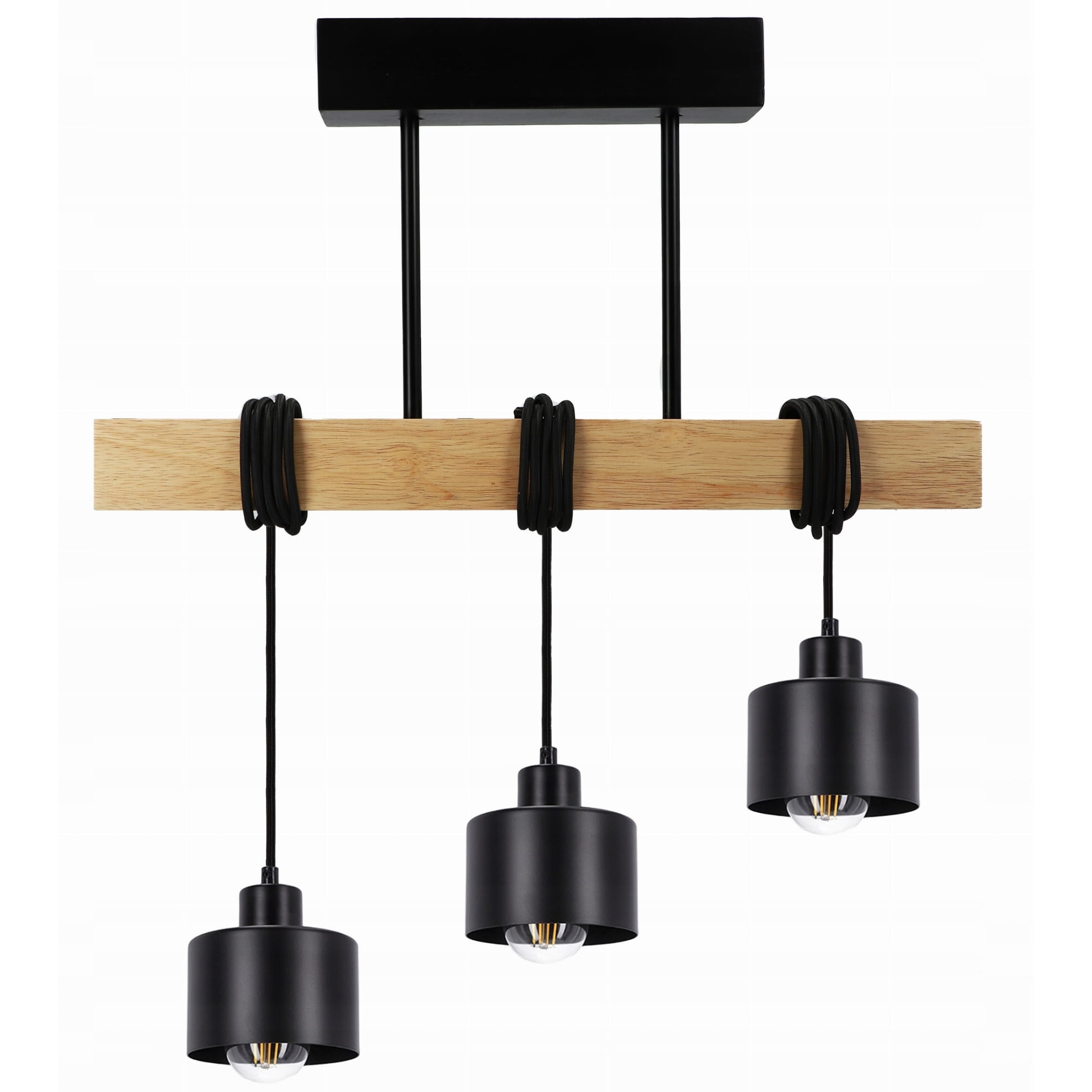 Lampa wisząca sufitowa czarna 3x E27 nowoczesna loft żyrandol drewno dąb 3 Lampa wisząca sufitowa czarna 3x E27 nowoczesna loft żyrandol drewno dąb - obrazek 3