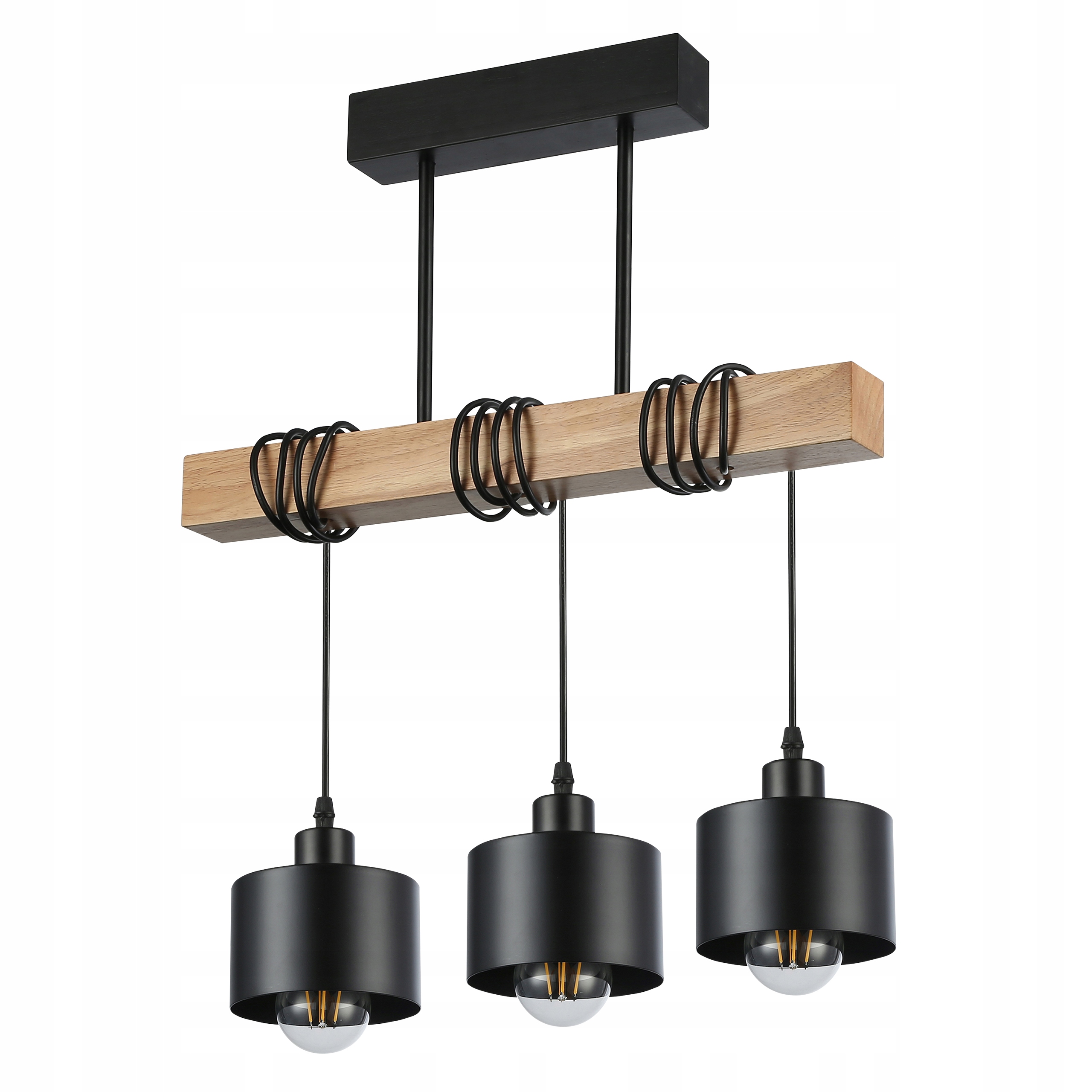 Lampa wisząca sufitowa czarna 3x E27 nowoczesna loft żyrandol drewno dąb 2 Lampa wisząca sufitowa czarna 3x E27 nowoczesna loft żyrandol drewno dąb - obrazek 2