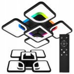 Lampa sufitowa plafon LED 72w CCT RGB czarna kwadratowa oprawa dekoracyjna Plafony