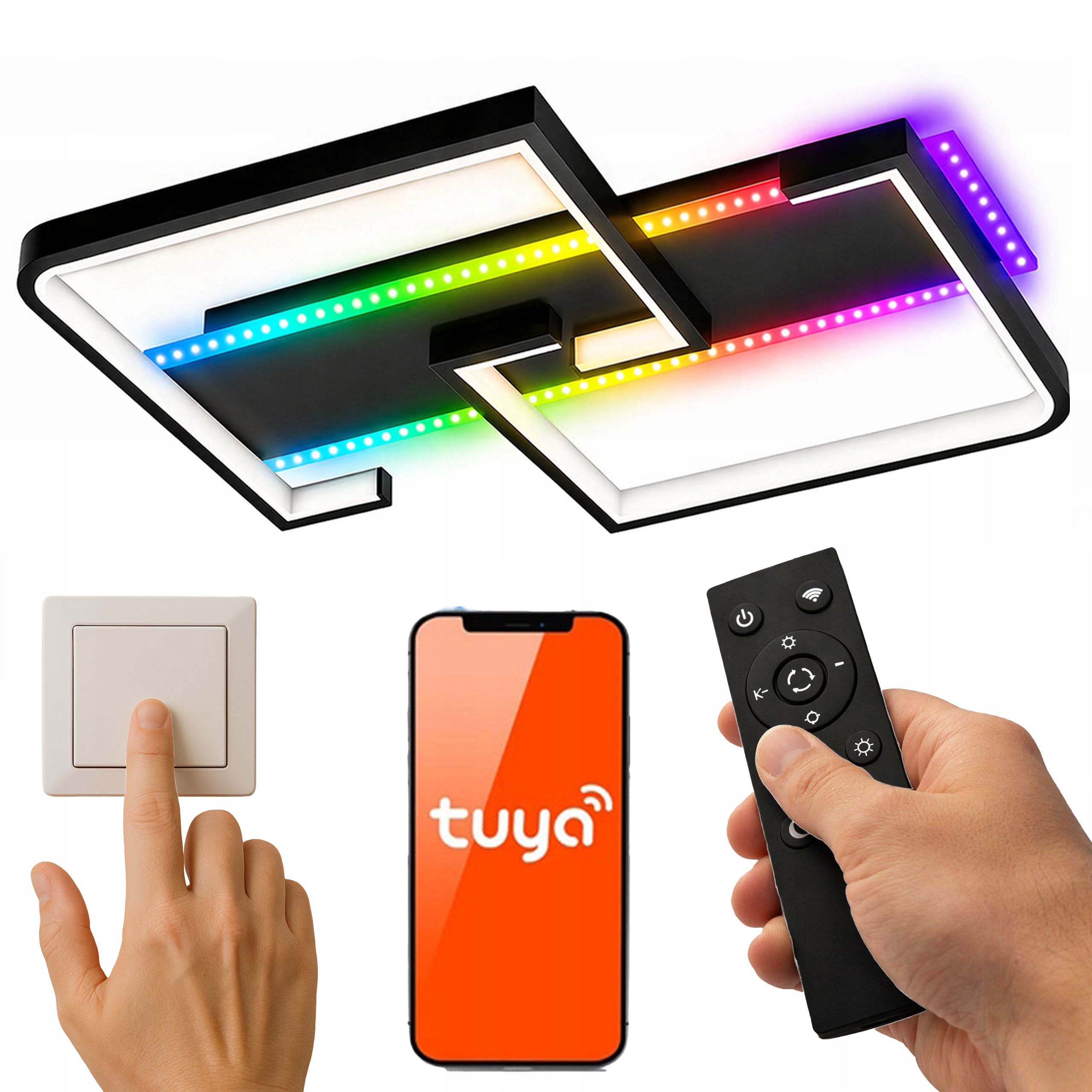 Lampa sufitowa plafon LED 46w CCT RGB sterowanie tuya pilot włącznik czarna 1 Lampa sufitowa plafon LED 46w CCT RGB sterowanie tuya pilot włącznik czarna