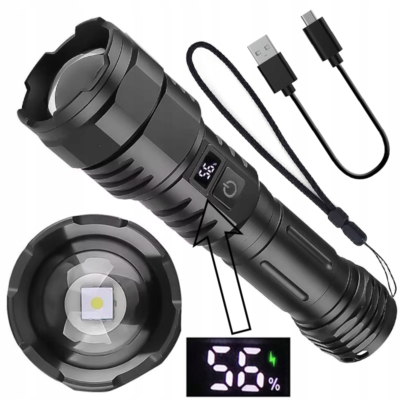 Latarka taktyczna LED zoom 1w na usb akumulatorowa wyświetlacz 3 tryby 7 Latarka taktyczna LED zoom 1w na usb akumulatorowa wyświetlacz 3 tryby - obrazek 7