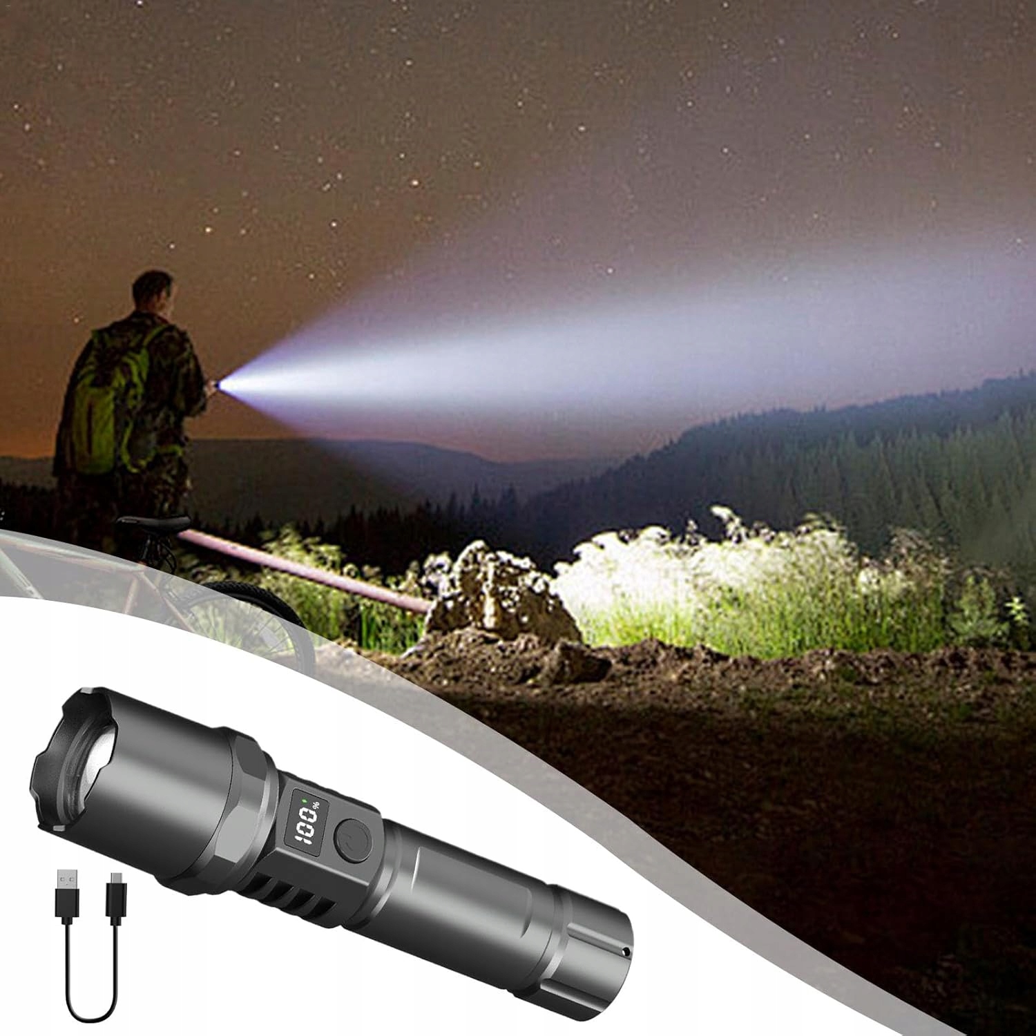 Latarka taktyczna LED zoom 1w na usb akumulatorowa wyświetlacz 3 tryby 11 Latarka taktyczna LED zoom 1w na usb akumulatorowa wyświetlacz 3 tryby - obrazek 11