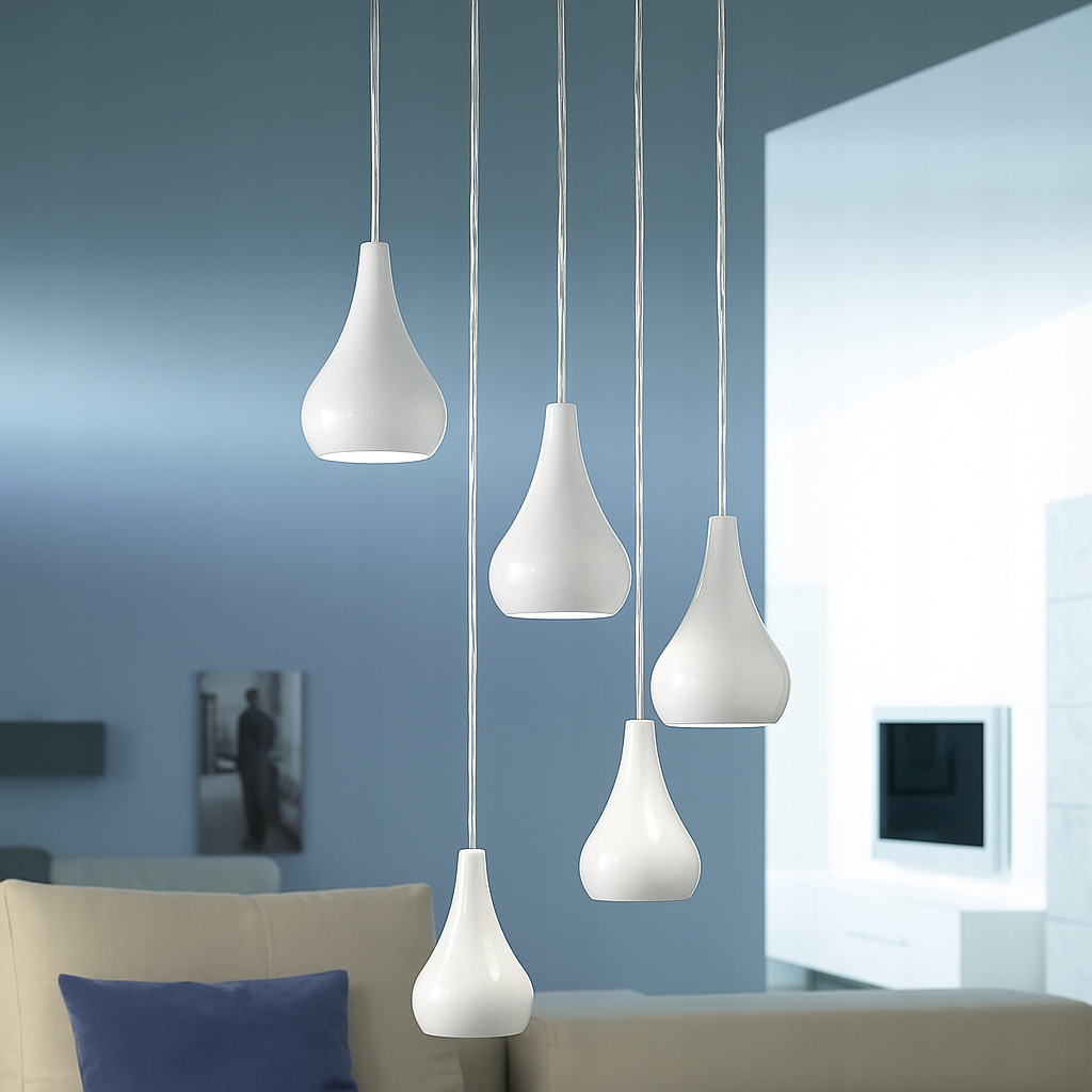 Lampa sufitowa wisząca żyrandol 5x E14 biała nowoczesna z żarówkami LED 4w 9 Lampa sufitowa wisząca żyrandol 5x E14 biała nowoczesna z żarówkami LED 4w - obrazek 9