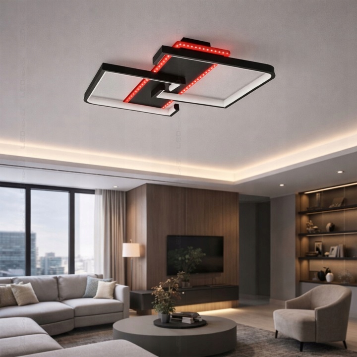 Lampa sufitowa plafon LED 46w CCT RGB czarna kwadratowa oprawa dekoracyjna 12 Lampa sufitowa plafon LED 46w CCT RGB czarna kwadratowa oprawa dekoracyjna - obrazek 12