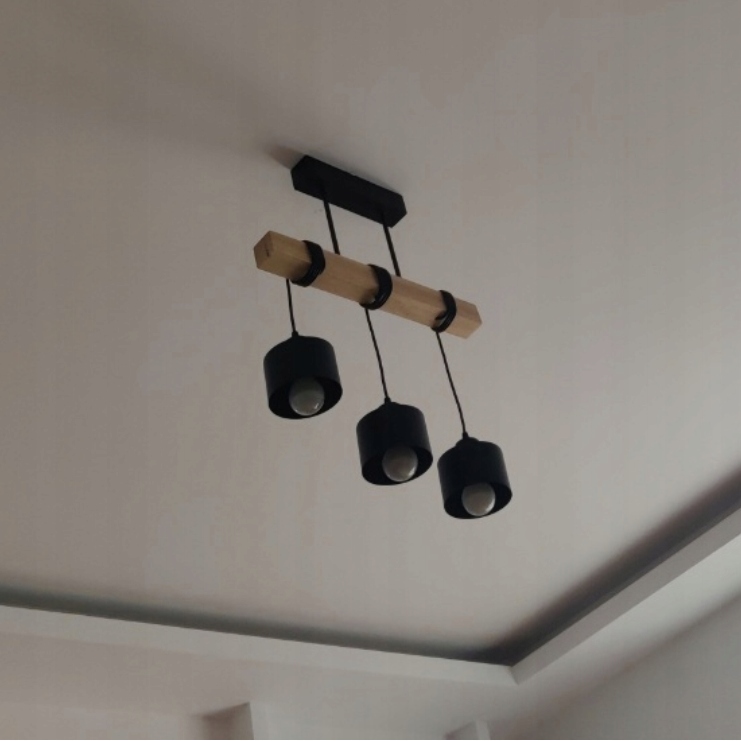 Lampa wisząca sufitowa czarna 3x E27 nowoczesna loft żyrandol drewno dąb 9 Lampa wisząca sufitowa czarna 3x E27 nowoczesna loft żyrandol drewno dąb - obrazek 9