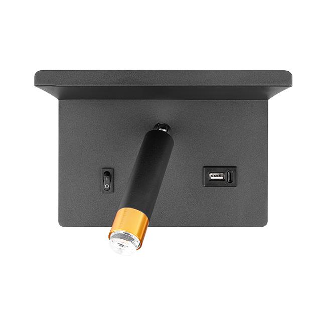 Kinkiet do czytania Piero G9 półka USB czarny+złot 2 Kinkiet do czytania Piero G9 półka USB czarny+złot - obrazek 2