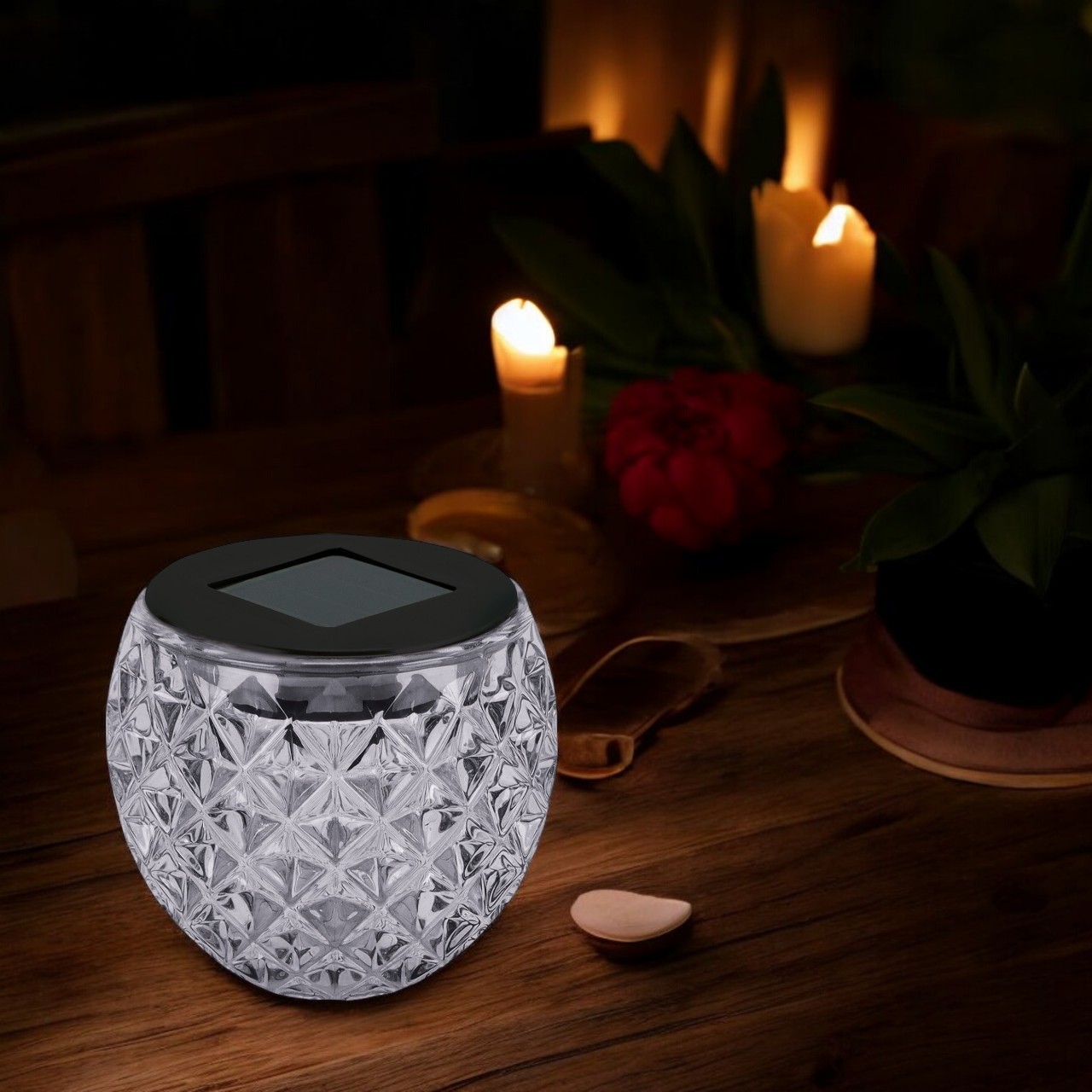 Lampka stołowa solarna LED 0,2w zewnetrzna na taras balkon szklana IP44 5 Lampka stołowa solarna LED 0,2w zewnetrzna na taras balkon szklana IP44 - obrazek 5