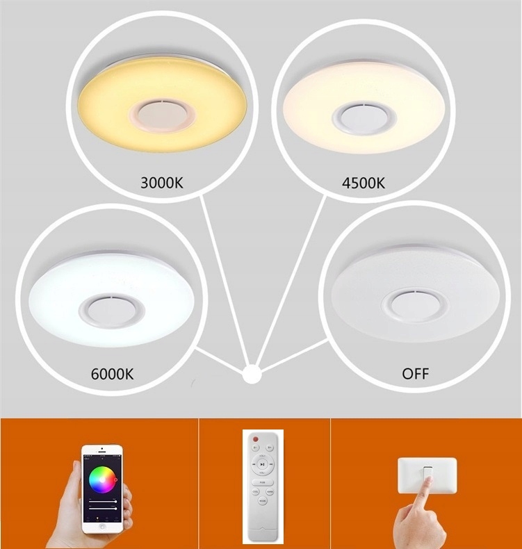 Lampa sufitowa RGB z głośnikiem bluetooth LED 60w z pilotem aplikacja app 7 Lampa sufitowa RGB z głośnikiem bluetooth LED 60w z pilotem aplikacja app - obrazek 7