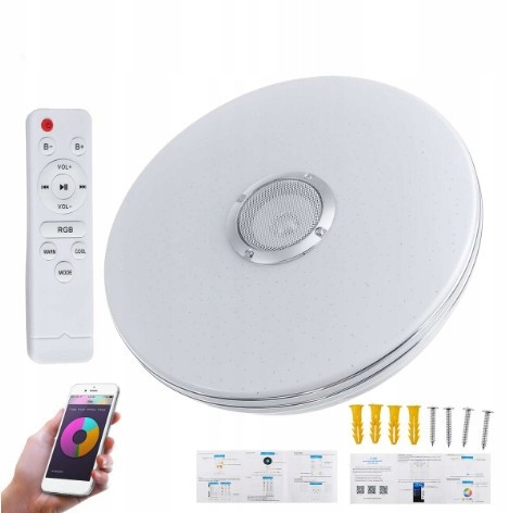 Lampa plafon z głośnikiem LED RGB 40w kolorowa bluetooh pilot aplikacja 5 Lampa plafon z głośnikiem LED RGB 40w kolorowa bluetooh pilot aplikacja - obrazek 5