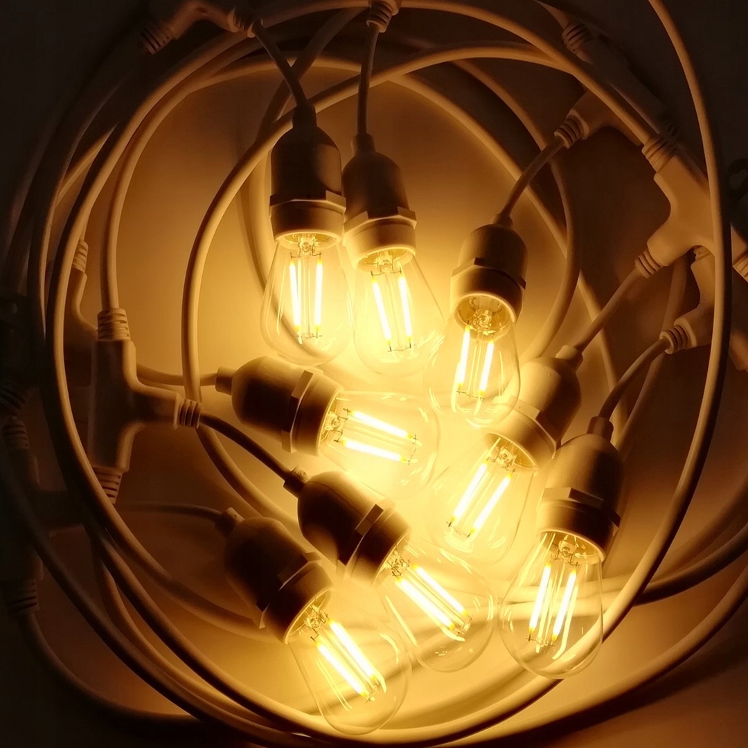 Girlanda świetlna ogrodowa biała lampki na taras balkon E27 5m + 5x LED 13 Girlanda świetlna ogrodowa biała lampki na taras balkon E27 5m + 5x LED - obrazek 13