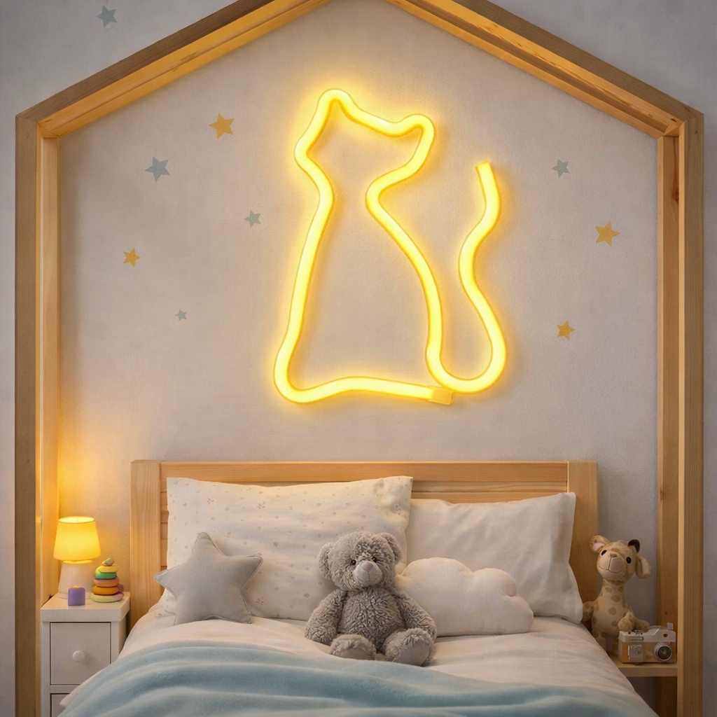 Lampka nocna dziecięca neon kot ozdoba LED ciepły biały usb baterie 5 Lampka nocna dziecięca neon kot ozdoba LED ciepły biały usb baterie - obrazek 5