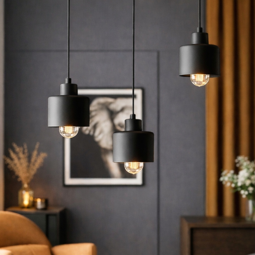 Lampa wisząca sufitowa czarna 3x E27 nowoczesna loft żyrandol drewno dąb 6 Lampa wisząca sufitowa czarna 3x E27 nowoczesna loft żyrandol drewno dąb - obrazek 6