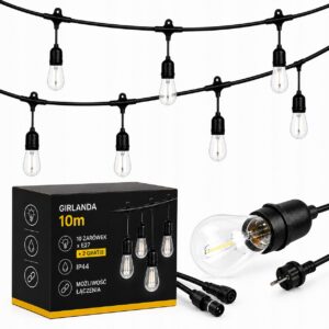 Girlanda ogrodowa świetlna LED 10m z 10 żarówkami 1w 2700k IP44 łańcuch LED