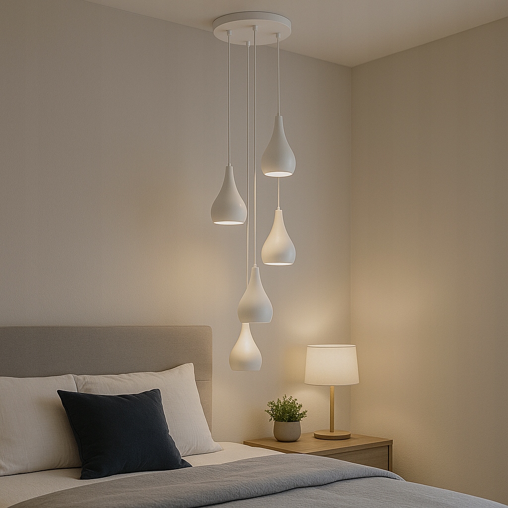 Lampa sufitowa wisząca żyrandol 5x E14 biała nowoczesna z żarówkami LED 4w 12 Lampa sufitowa wisząca żyrandol 5x E14 biała nowoczesna z żarówkami LED 4w - obrazek 12