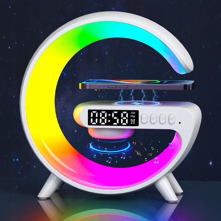 Lampka biurkowa LED 5w RGB z głośnikiem bluetooth z ładowarką biała 6 Lampka biurkowa LED 5w RGB z głośnikiem bluetooth z ładowarką biała - obrazek 6