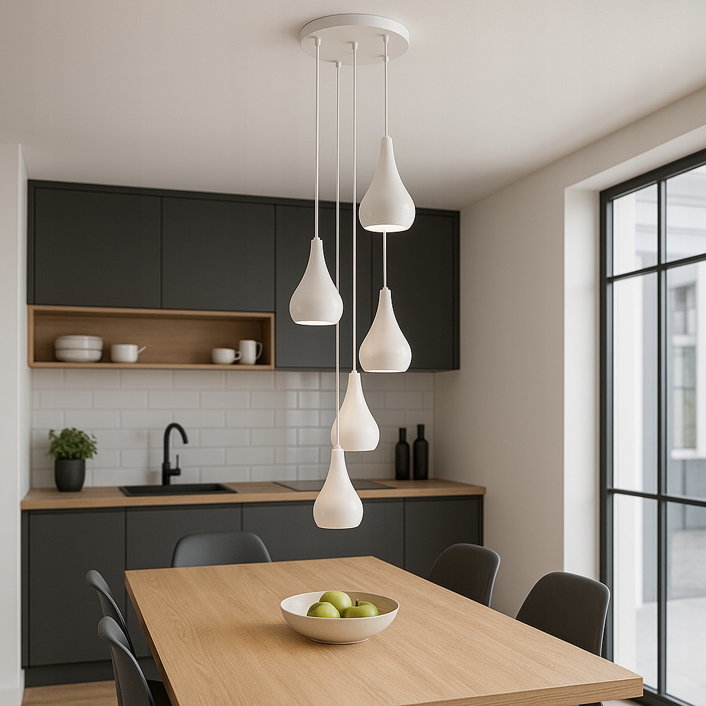 Lampa sufitowa wisząca żyrandol 5x E14 biała nowoczesna z żarówkami LED 4w 10 Lampa sufitowa wisząca żyrandol 5x E14 biała nowoczesna z żarówkami LED 4w - obrazek 10