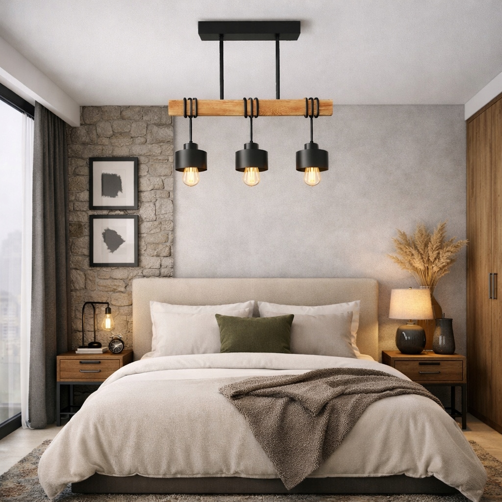Lampa wisząca sufitowa czarna 3x E27 nowoczesna loft żyrandol drewno dąb 13 Lampa wisząca sufitowa czarna 3x E27 nowoczesna loft żyrandol drewno dąb - obrazek 13