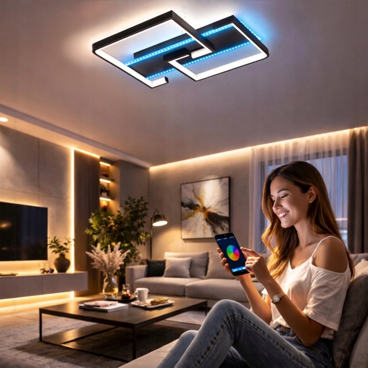 Lampa sufitowa plafon LED 46w CCT RGB sterowanie tuya pilot włącznik czarna 5 Lampa sufitowa plafon LED 46w CCT RGB sterowanie tuya pilot włącznik czarna - obrazek 5