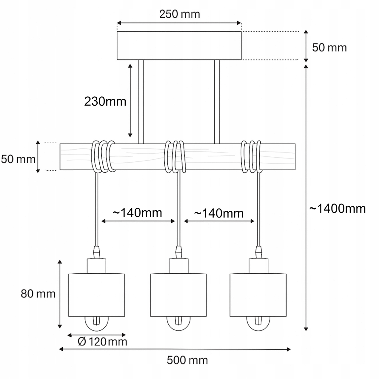 Lampa wisząca sufitowa czarna 3x E27 nowoczesna loft żyrandol drewno dąb 11 Lampa wisząca sufitowa czarna 3x E27 nowoczesna loft żyrandol drewno dąb - obrazek 11