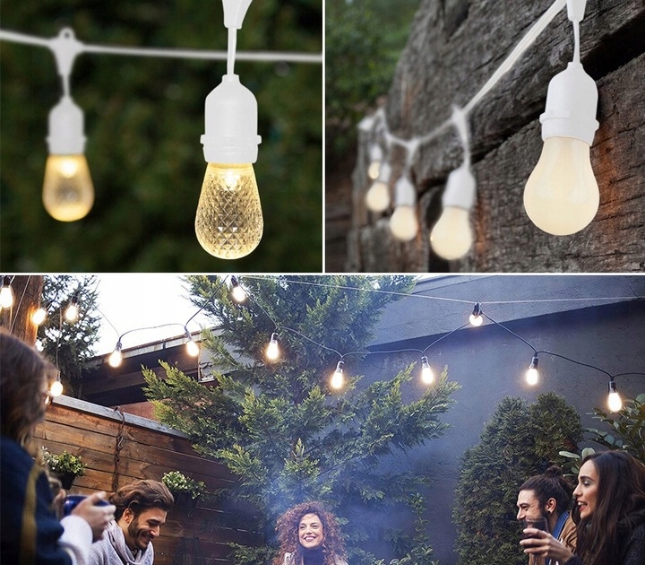 Girlanda świetlna ogrodowa biała na taras balkon ogród E27 15m + 15x LED 12 Girlanda świetlna ogrodowa biała na taras balkon ogród E27 15m + 15x LED - obrazek 12