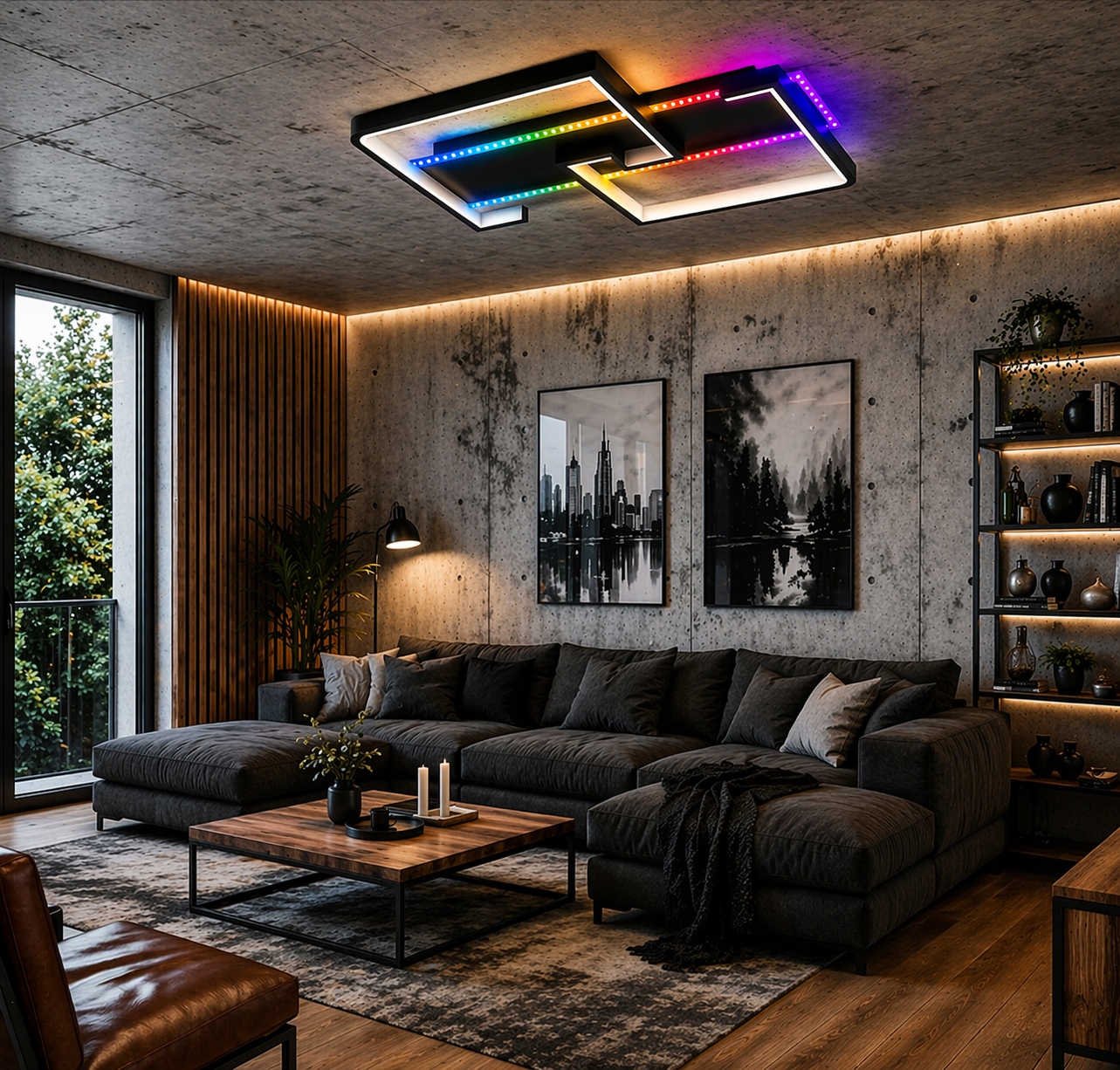 Lampa sufitowa plafon LED 46w CCT RGB czarna kwadratowa oprawa dekoracyjna 7 Lampa sufitowa plafon LED 46w CCT RGB czarna kwadratowa oprawa dekoracyjna - obrazek 7