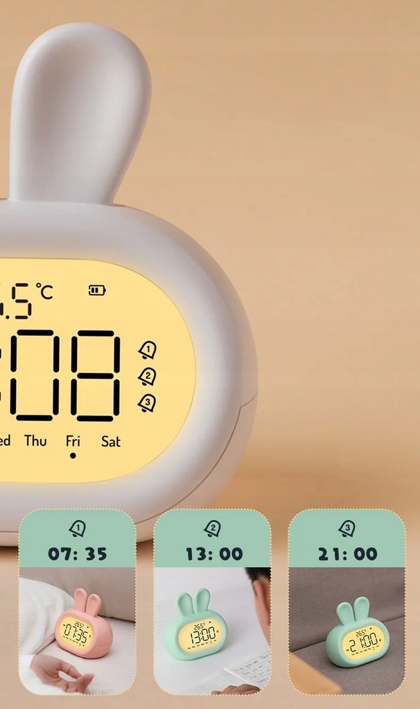 Zegarek budzik elektroniczny królik dla dzieci lampka nocna akumlatorowa 7 Zegarek budzik elektroniczny królik dla dzieci lampka nocna akumlatorowa - obrazek 7