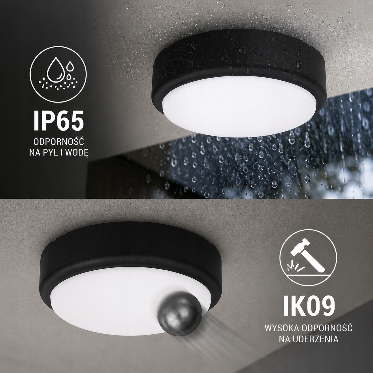 Lampa zewnętrzna sufitowa plafon łazienkowy LED 8w 12w 18w IP65 CCT czarna 7 Lampa zewnętrzna sufitowa plafon łazienkowy LED 8w 12w 18w IP65 CCT czarna - obrazek 7