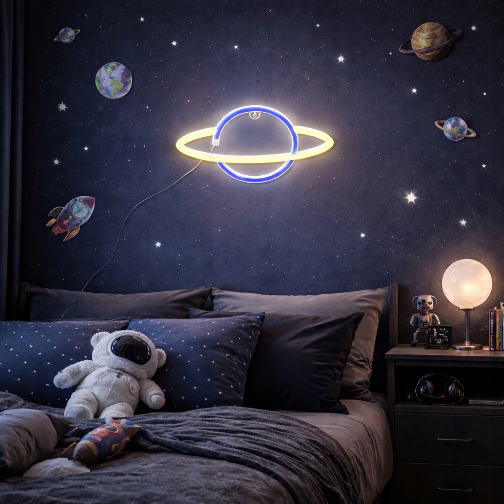 Lampka neon nocna pokój dziecięcy planeta kosmos LED dekoracja usb baterie 8 Lampka neon nocna pokój dziecięcy planeta kosmos LED dekoracja usb baterie - obrazek 8