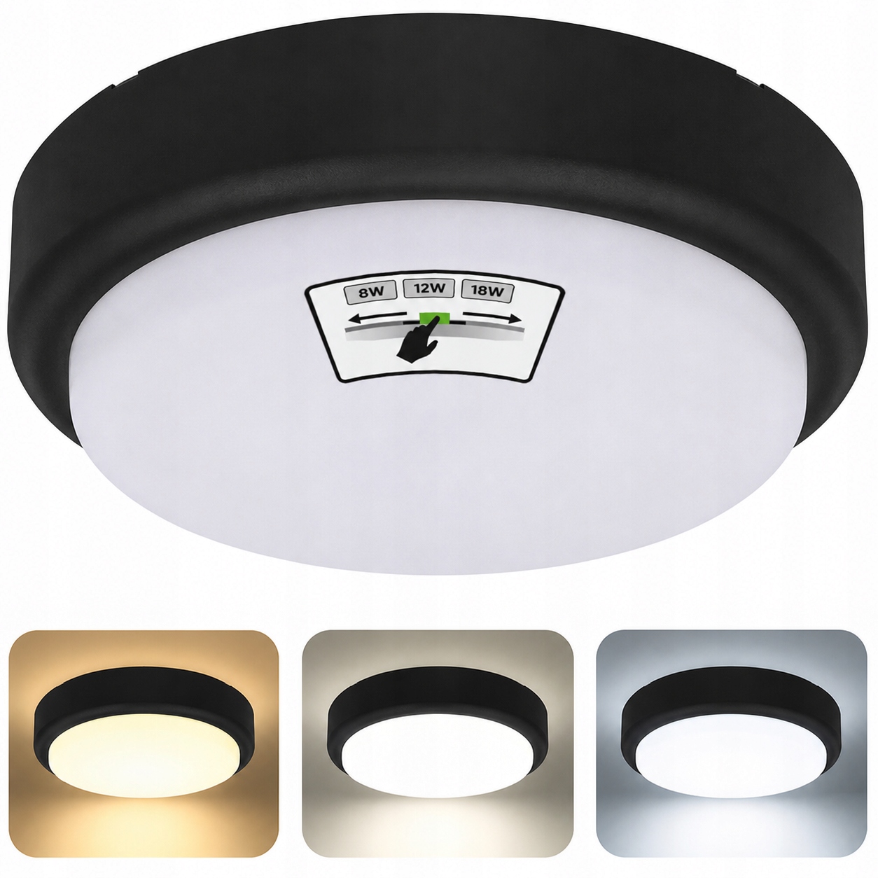 Lampa zewnętrzna sufitowa plafon łazienkowy LED 8w 12w 18w IP65 CCT czarna 1 Lampa zewnętrzna sufitowa plafon łazienkowy LED 8w 12w 18w IP65 CCT czarna