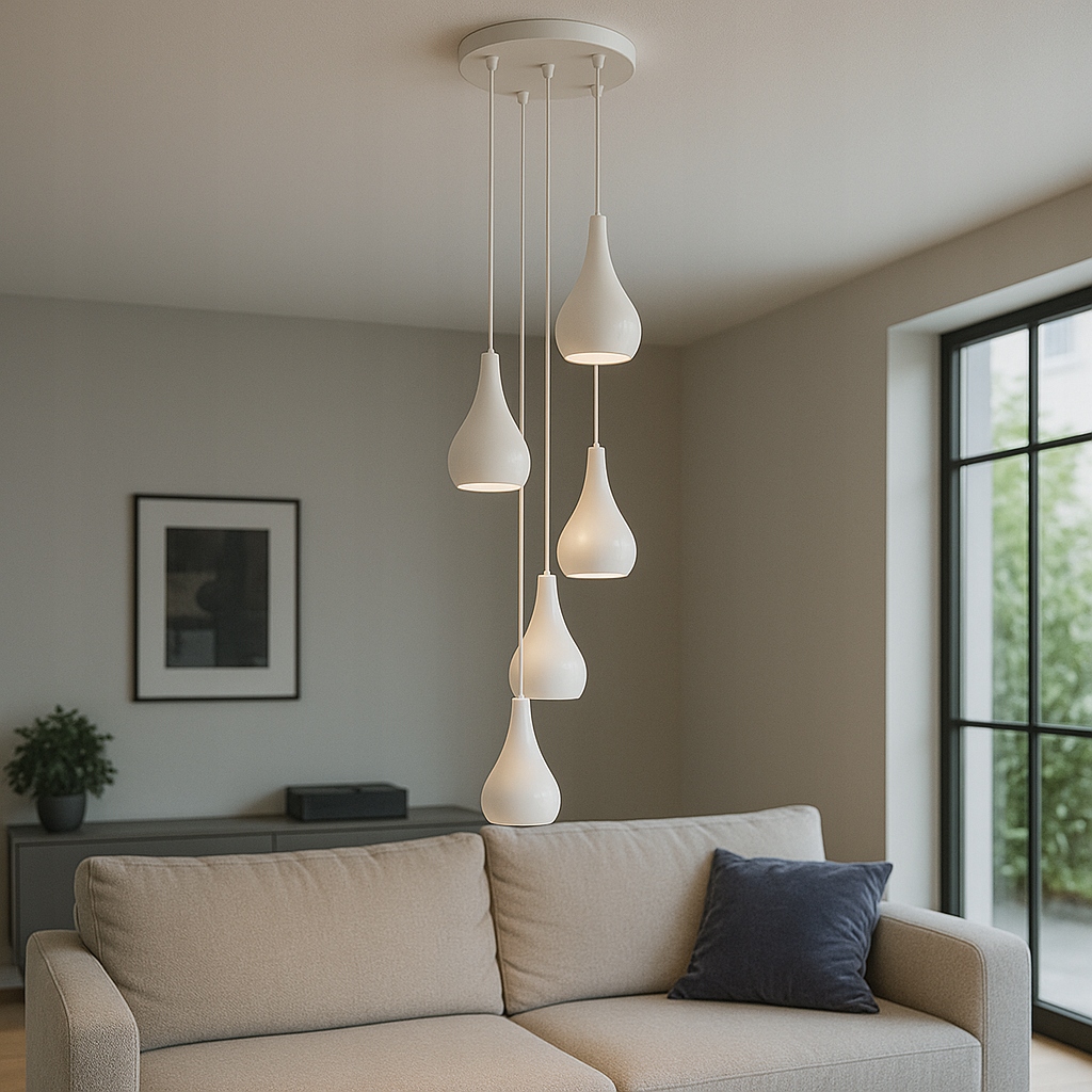Lampa sufitowa wisząca żyrandol 5x E14 biała nowoczesna z żarówkami LED 4w 6 Lampa sufitowa wisząca żyrandol 5x E14 biała nowoczesna z żarówkami LED 4w - obrazek 6