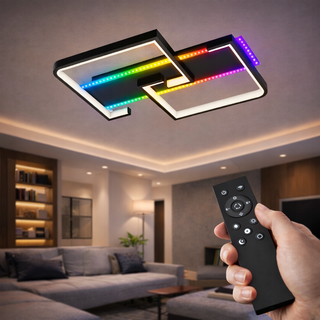 Lampa sufitowa plafon LED 46w CCT RGB czarna kwadratowa oprawa dekoracyjna 5 Lampa sufitowa plafon LED 46w CCT RGB czarna kwadratowa oprawa dekoracyjna - obrazek 5