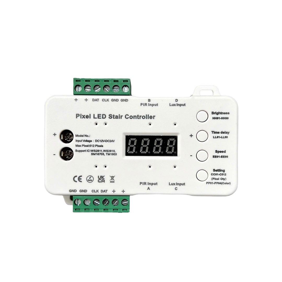 Sterownik schodowy korytarzowy Cyfrowy LED mono/RGB 12-24V Czujnik zmierzchu i 2xPIR 1 Sterownik schodowy korytarzowy Cyfrowy LED mono/RGB 12-24V Czujnik zmierzchu i 2xPIR