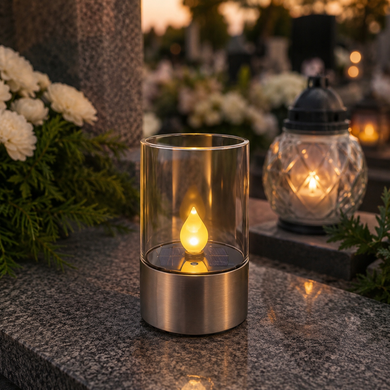 Lampka solarna LED chrom świeczka wkład do zniczy lampionów efekt płomienia 4 Lampka solarna LED chrom świeczka wkład do zniczy lampionów efekt płomienia - obrazek 4